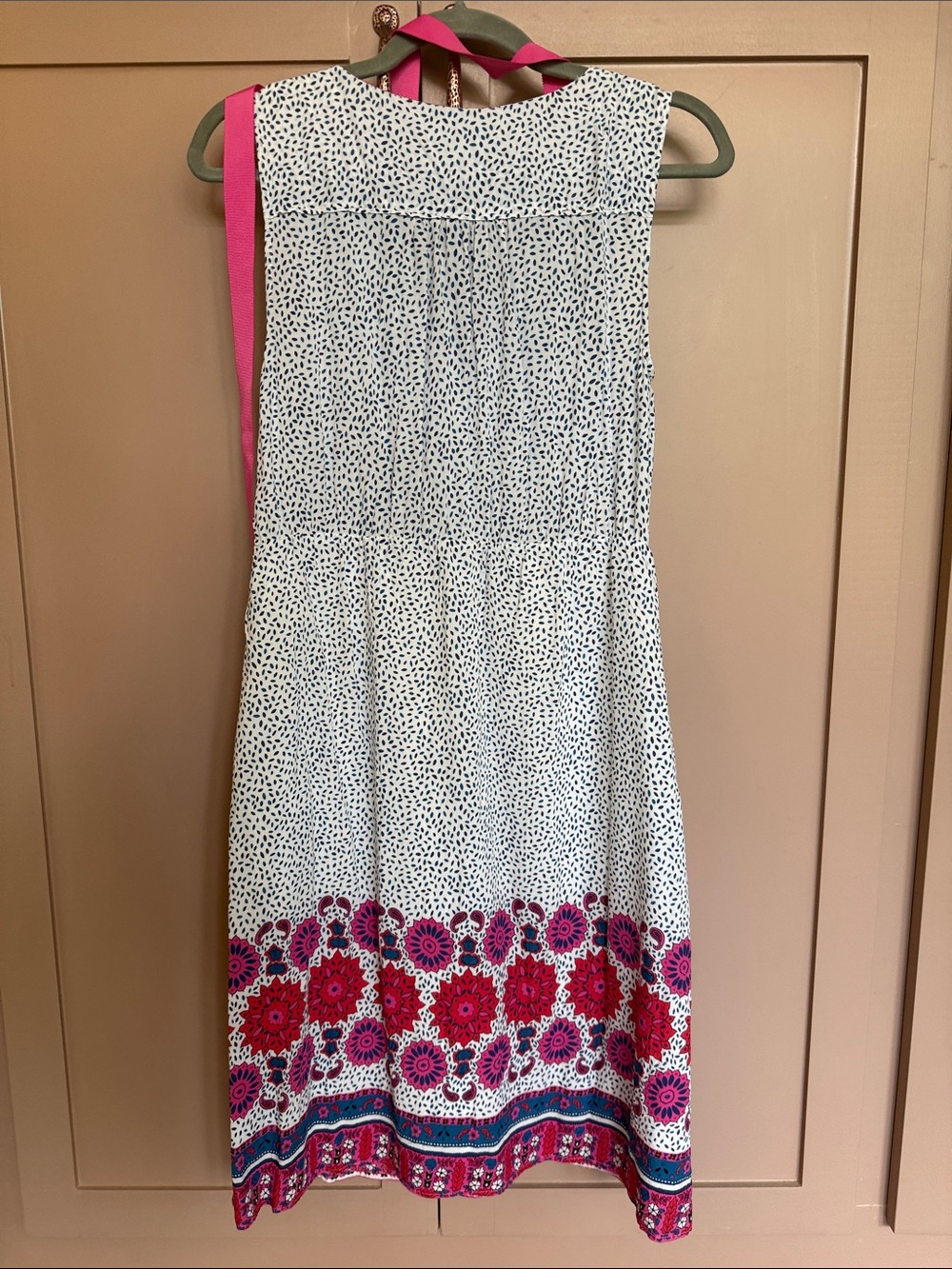 Boden Women’s White and Pink Floral Border Summer Dress (6) - Picture 7 of 8